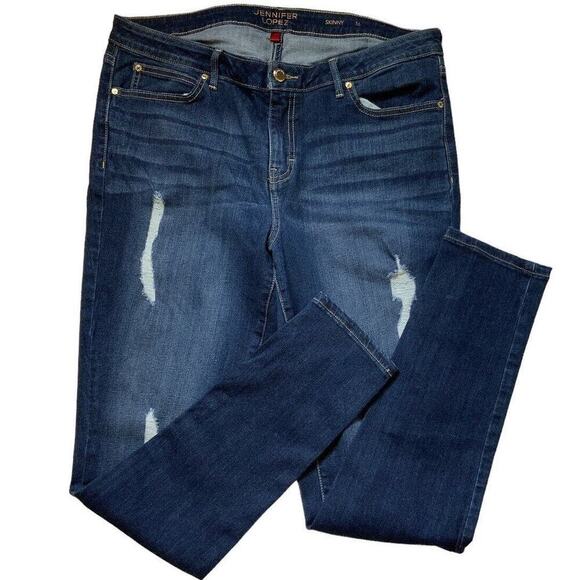 Jennifer Lopez Skinny Jeans Women's Size 16 Distressed Whiskers Stretch Faded - Picture 5 of 12